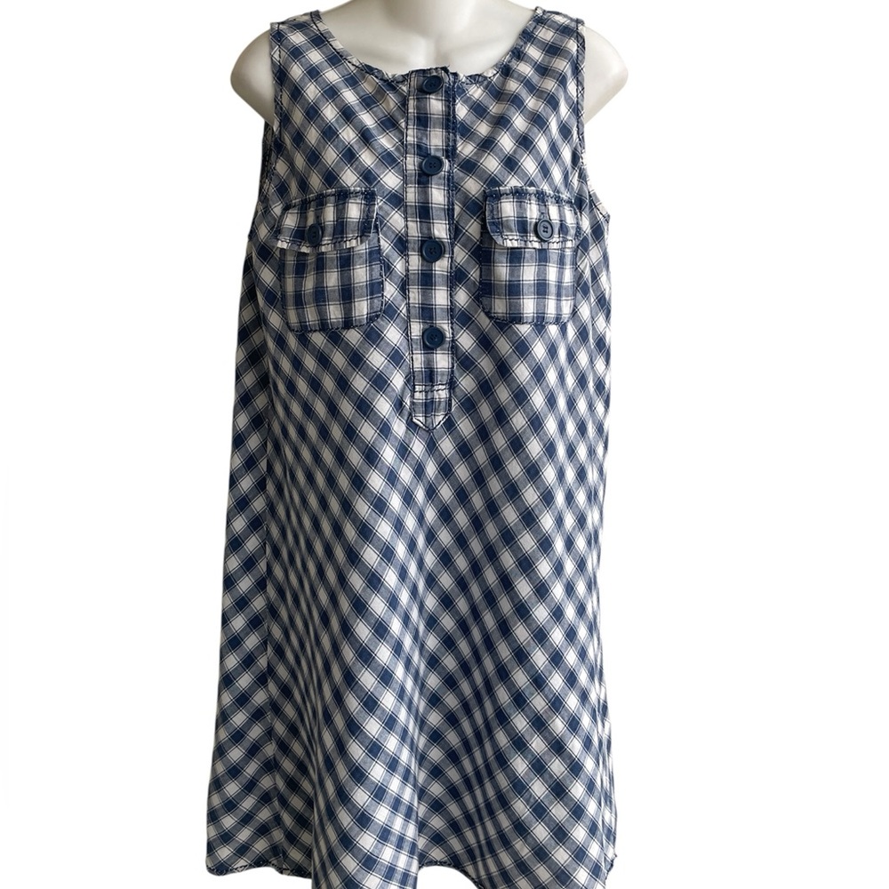 Max Edition Navy White Plaid Shift Dress Chest Pockets Coastal Woman's Medium